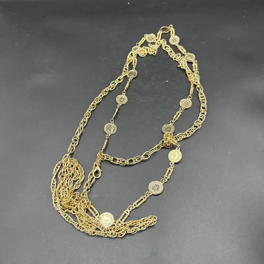 Vintage Gold Tone Chain Necklace Coin Medallions